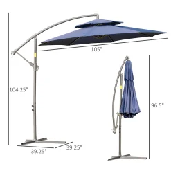 Outsunny 9FT Patio Cantilever Umbrella With Cross Base, Offset Hanging Umbrella With Crank Handle And 8 Ribs For Garden Backyard Beach, Beige 8 Outsunny 9FT Patio Cantilever Umbrella With Cross Base, Offset Hanging Umbrella With Crank Handle And 8 Ribs For Garden Backyard Beach, Beige -The Novogratz Shop 6014263 ALT2