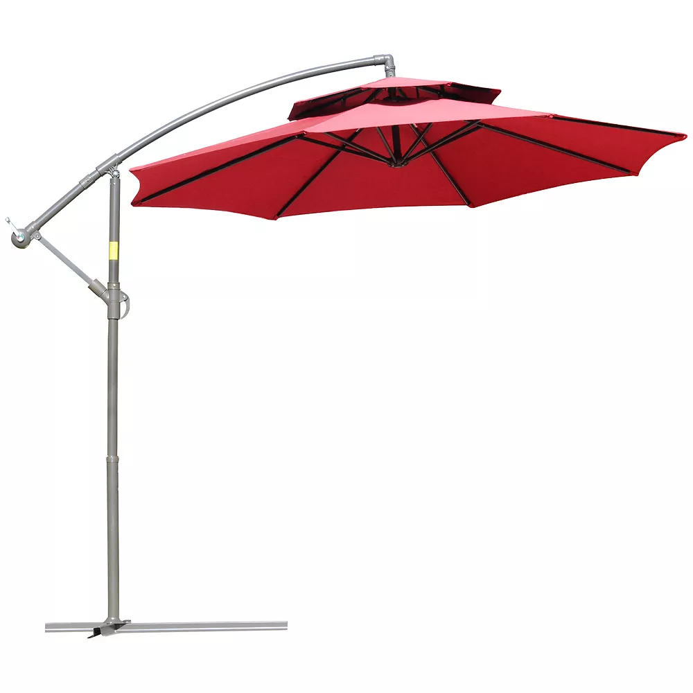 Outsunny 9FT Patio Cantilever Umbrella With Cross Base, Offset Hanging Umbrella With Crank Handle And 8 Ribs For Garden Backyard Beach, Beige 3 Outsunny 9FT Patio Cantilever Umbrella With Cross Base, Offset Hanging Umbrella With Crank Handle And 8 Ribs For Garden Backyard Beach, Beige
