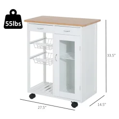HOMCOM 28" Rolling Kitchen Trolley Serving Cart Storage Cabinet Wood Top With Wire Basket And Glass Door And Drawers White 7 HOMCOM 28" Rolling Kitchen Trolley Serving Cart Storage Cabinet Wood Top With Wire Basket And Glass Door And Drawers White -The Novogratz Shop 6014278 ALT2