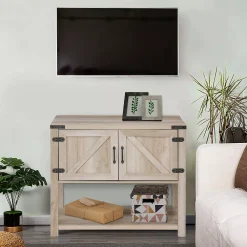 HOMCOM 2 Door Free Standing Sideboard Console Table With Bottom Shelf Entryway Oak -The Novogratz Shop 6014285 ALT2