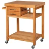 HOMCOM Wood Rolling Kitchen Island Trolley Utility Cart On Wheels 2 Storage Drawers And Open Storage Shelves With Towel Rack -The Novogratz Shop 6014372