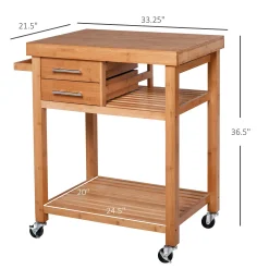 HOMCOM Wood Rolling Kitchen Island Trolley Utility Cart On Wheels 2 Storage Drawers And Open Storage Shelves With Towel Rack 7 HOMCOM Wood Rolling Kitchen Island Trolley Utility Cart On Wheels 2 Storage Drawers And Open Storage Shelves With Towel Rack -The Novogratz Shop 6014372 ALT2