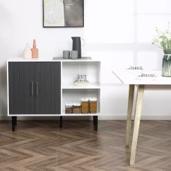 HOMCOM Sideboard Storage Cabinet With Adjustable Shelf Free Standing 2 Door Kitchen Cupboard For Dining Room Hallway Grey -The Novogratz Shop 6014390 ALT2