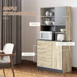 HOMCOM 67" Freestanding Buffet With Hutch Kitchen Pantry Storage Cabinet With 3 Drawers Cable Management 4 Cubes And 2 Cabinets Oak/Grey 7 HOMCOM 67" Freestanding Buffet With Hutch Kitchen Pantry Storage Cabinet With 3 Drawers Cable Management 4 Cubes And 2 Cabinets Oak/Grey -The Novogratz Shop 6014431 ALT2