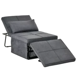 HOMCOM 4 In 1 Multi Function Folding Single Sofa Bed With Ottoman Sleeper Adjustable Backrest Lounger Convertible Upholstered Couch For Living Room Small Space Charcoal Grey