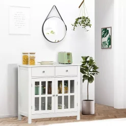 HOMCOM Sideboard Buffet Cabinet Storage Cabinet Cupboard Table With Glass Doors And Drawers For Kitchen White 7 HOMCOM Sideboard Buffet Cabinet Storage Cabinet Cupboard Table With Glass Doors And Drawers For Kitchen White -The Novogratz Shop 6030795 ALT2