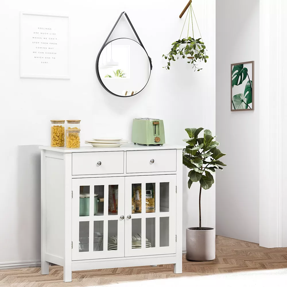 HOMCOM Sideboard Buffet Cabinet Storage Cabinet Cupboard Table With Glass Doors And Drawers For Kitchen White 5 HOMCOM Sideboard Buffet Cabinet Storage Cabinet Cupboard Table With Glass Doors And Drawers For Kitchen White - Image 3