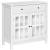 HOMCOM Sideboard Buffet Cabinet Storage Cabinet Cupboard Table With Glass Doors And Drawers For Kitchen White -The Novogratz Shop 6030795 White