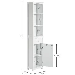 HOMCOM 67" Tall Bathroom Storage Cabinet Freestanding Linen Tower With 3 Tier Shelf Drawer And Cupboard Narrow Side Floor Organizer White -The Novogratz Shop 6030804 ALT