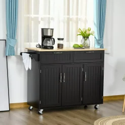 HOMCOM 48" Modern Kitchen Island Cart On Wheels With Storage Drawers Rolling Utility Cart With Adjustable Shelves Cabinets And Towel Rack Grey -The Novogratz Shop 6030812 ALT2