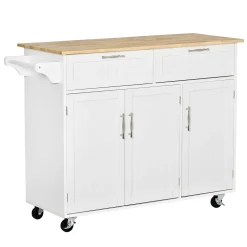 HOMCOM 48" Modern Kitchen Island Cart On Wheels With Storage Drawers Rolling Utility Cart With Adjustable Shelves Cabinets And Towel Rack Grey