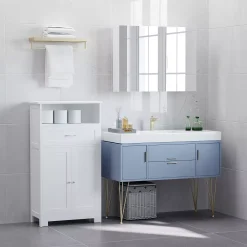 Kleankin Modern Floor Bathroom Storage Cabinet Free Standing Cupboard With Drawer And Adjustable Shelf Entryway Living Room OrganizerGrey -The Novogratz Shop 6030845 ALT2