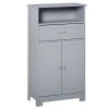 Kleankin Modern Floor Bathroom Storage Cabinet Free Standing Cupboard With Drawer And Adjustable Shelf Entryway Living Room OrganizerGrey -The Novogratz Shop 6030845 Grey