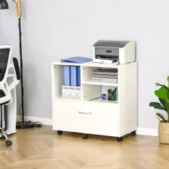 Vinsetto 29" Filing Cabinet With Wheels Paperwork And Folder Storage Organizer W/ Large Drawer White -The Novogratz Shop 6030858 ALT2