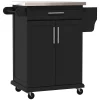 HOMCOM Rolling Kitchen Island Utility Trolley Storage Cart On Wheels With Drawer Spice Rack Black -The Novogratz Shop 6030861