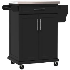 HOMCOM Rolling Kitchen Island Utility Trolley Storage Cart On Wheels With Drawer Spice Rack Black