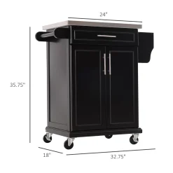 HOMCOM Rolling Kitchen Island Utility Trolley Storage Cart On Wheels With Drawer Spice Rack Black -The Novogratz Shop 6030861 ALT2
