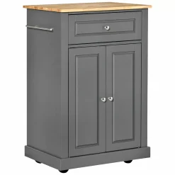 HOMCOM Rolling Kitchen Island Cart Portable Serving Trolley Table With Drawer Adjustable Shelf And 2 Towel Racks Black