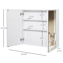 Kleankin Bathroom Mirrored Cabinet 24"x22" Steel Frame Medicine Cabinet Wall Mounted Storage Organizer With Double Doors White -The Novogratz Shop 6030977 ALT