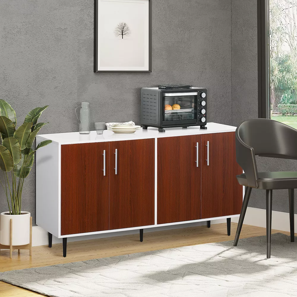 HOMCOM Modern Sideboard Buffet Kitchen Storage Cabinet Console Table With Adjustable Shelves Anti Topple Design And Large Countertop Natural 4 HOMCOM Modern Sideboard Buffet Kitchen Storage Cabinet Console Table With Adjustable Shelves Anti Topple Design And Large Countertop Natural - Image 2