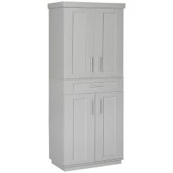HOMCOM Modern Kitchen Pantry Freestanding Cabinet Cupboard With Doors And Drawer Adjustable Shelving White