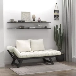 HOMCOM Single Person 3 Position Convertible Chaise Lounger Sofa Bed With 2 Large Pillows And Oak Frame Dark Grey 7 HOMCOM Single Person 3 Position Convertible Chaise Lounger Sofa Bed With 2 Large Pillows And Oak Frame Dark Grey -The Novogratz Shop 6030996 ALT2