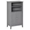 Kleankin Bathroom Floor Cabinet Freestanding Storage Cabinet With 2 Open Shelves Double Doors And 2 Adjustable Shelves Grey -The Novogratz Shop 6031034