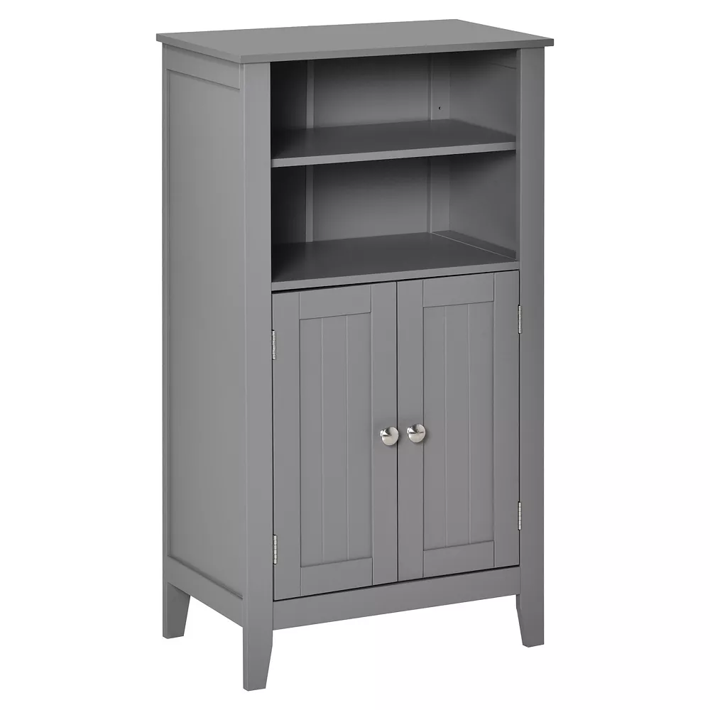 Kleankin Bathroom Floor Cabinet Freestanding Storage Cabinet With 2 Open Shelves Double Doors And 2 Adjustable Shelves Grey 3 Kleankin Bathroom Floor Cabinet Freestanding Storage Cabinet With 2 Open Shelves Double Doors And 2 Adjustable Shelves Grey
