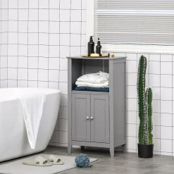 Kleankin Bathroom Floor Cabinet Freestanding Storage Cabinet With 2 Open Shelves Double Doors And 2 Adjustable Shelves Grey 6 Kleankin Bathroom Floor Cabinet Freestanding Storage Cabinet With 2 Open Shelves Double Doors And 2 Adjustable Shelves Grey -The Novogratz Shop 6031034 ALT