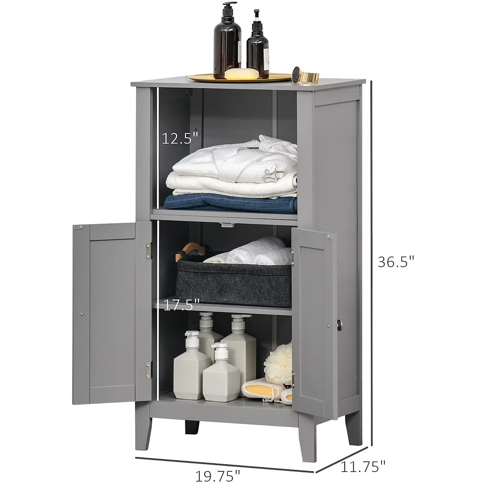Kleankin Bathroom Floor Cabinet Freestanding Storage Cabinet With 2 Open Shelves Double Doors And 2 Adjustable Shelves Grey 5 Kleankin Bathroom Floor Cabinet Freestanding Storage Cabinet With 2 Open Shelves Double Doors And 2 Adjustable Shelves Grey - Image 3