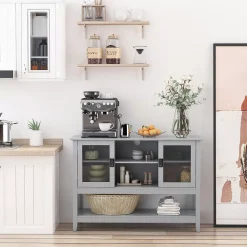 HOMCOM Modern Sideboard Buffet Entryway Storage Cabinet With Framed Glass Doors Multiple Storage Options And Anti Topple White -The Novogratz Shop 6031038 ALT2