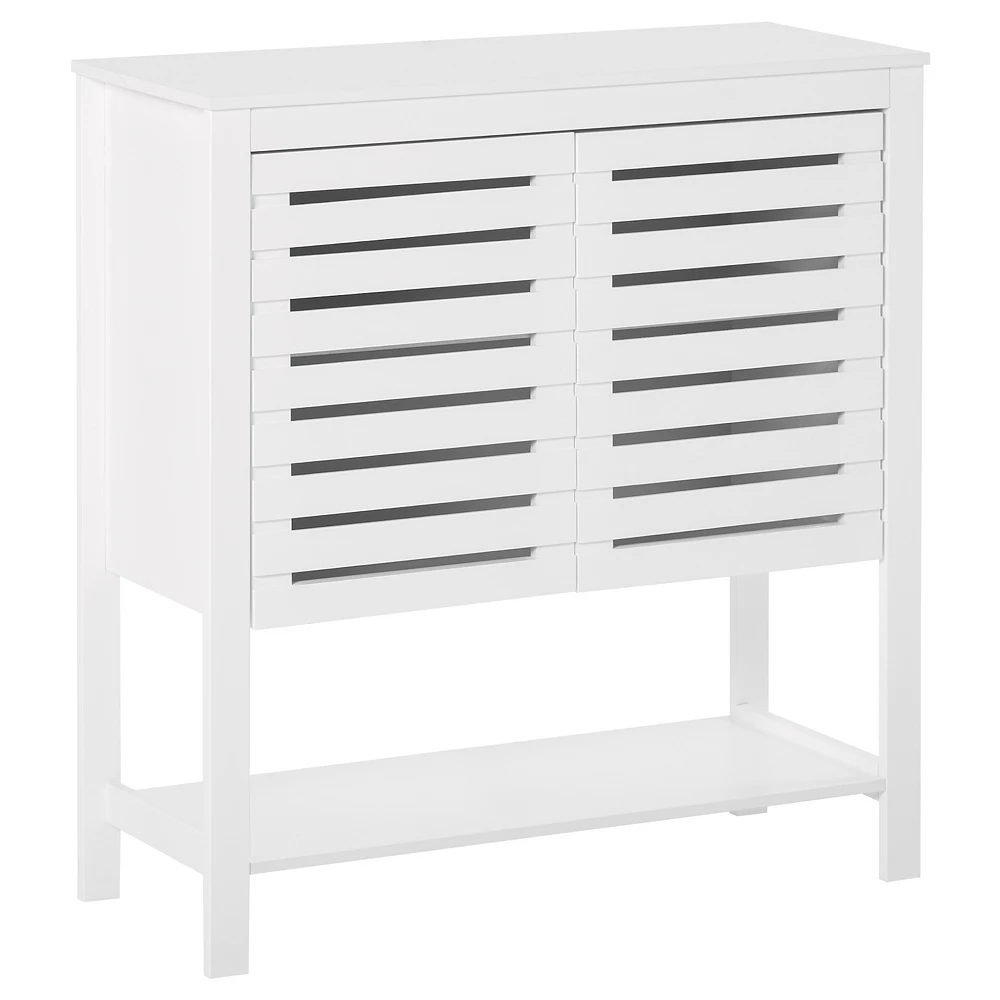 HOMCOM Buffet Sideboard Storage Cabinet With Slat Double Doors Enclosed Adjustable Shelf And Open Bottom Shelf White 3 HOMCOM Buffet Sideboard Storage Cabinet With Slat Double Doors Enclosed Adjustable Shelf And Open Bottom Shelf White