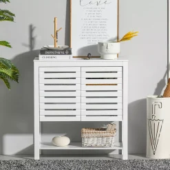HOMCOM Buffet Sideboard Storage Cabinet With Slat Double Doors Enclosed Adjustable Shelf And Open Bottom Shelf White 6 HOMCOM Buffet Sideboard Storage Cabinet With Slat Double Doors Enclosed Adjustable Shelf And Open Bottom Shelf White -The Novogratz Shop 6031046 ALT