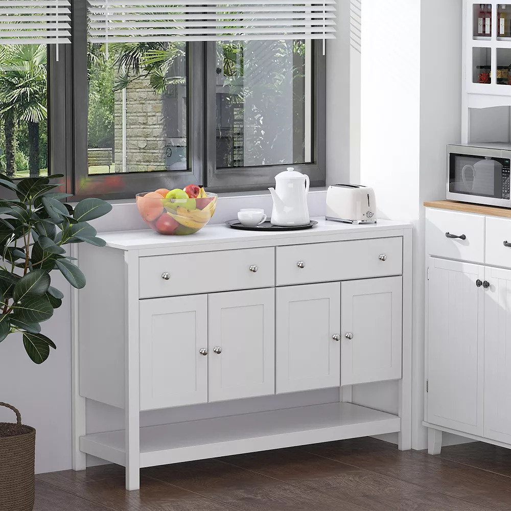 HOMCOM 47" Modern Sideboard Serving Buffet Accent Cabinet Cupboard With Adjustable Shelves And Drawers For Living Room White 4 HOMCOM 47" Modern Sideboard Serving Buffet Accent Cabinet Cupboard With Adjustable Shelves And Drawers For Living Room White - Image 2