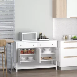 HOMCOM 47" Modern Sideboard Serving Buffet Accent Cabinet Cupboard With Adjustable Shelves And Drawers For Living Room White 7 HOMCOM 47" Modern Sideboard Serving Buffet Accent Cabinet Cupboard With Adjustable Shelves And Drawers For Living Room White -The Novogratz Shop 6031058 ALT2