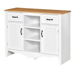 HOMCOM 42" Accent Sideboard Cabinet Serving Buffet With Drawers And Adjustable Shelves For Living Room Or Kitchen White -The Novogratz Shop 6031066 ALT