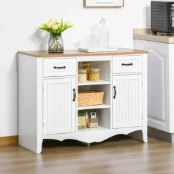 HOMCOM 42" Accent Sideboard Cabinet Serving Buffet With Drawers And Adjustable Shelves For Living Room Or Kitchen White -The Novogratz Shop 6031066 ALT2