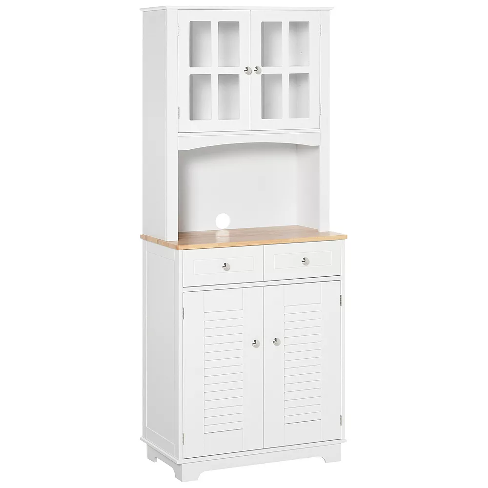 HOMCOM 67" Kitchen Buffet With Hutch Pantry With Framed Doors Louvered Cabinets 2 Drawers And Open Microwave Countertop White 3 HOMCOM 67" Kitchen Buffet With Hutch Pantry With Framed Doors Louvered Cabinets 2 Drawers And Open Microwave Countertop White