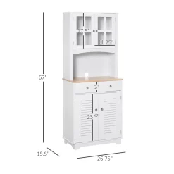 HOMCOM 67" Kitchen Buffet With Hutch Pantry With Framed Doors Louvered Cabinets 2 Drawers And Open Microwave Countertop White 6 HOMCOM 67" Kitchen Buffet With Hutch Pantry With Framed Doors Louvered Cabinets 2 Drawers And Open Microwave Countertop White -The Novogratz Shop 6031082 ALT