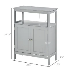 Kleankin Freestanding Modern Bathroom Storage Cabinet With Doors And Open Shelf Bathroom Organizer Furniture Grey -The Novogratz Shop 6031091 ALT