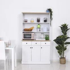 HOMCOM 71" Buffet With Hutch Kitchen Pantry Cabinet Bookcase With Drawers And Shelves For Living Room White -The Novogratz Shop 6031100 ALT