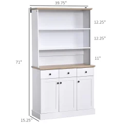 HOMCOM 71" Buffet With Hutch Kitchen Pantry Cabinet Bookcase With Drawers And Shelves For Living Room White -The Novogratz Shop 6031100 ALT2