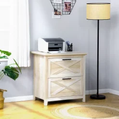 HOMCOM Retro Wooden 2 Drawer Lateral File Chest Cabinet Pedestal For Document Storage With Hanging Bar For Letter/Legal Size White Oak 6 HOMCOM Retro Wooden 2 Drawer Lateral File Chest Cabinet Pedestal For Document Storage With Hanging Bar For Letter/Legal Size White Oak -The Novogratz Shop 6031153 ALT
