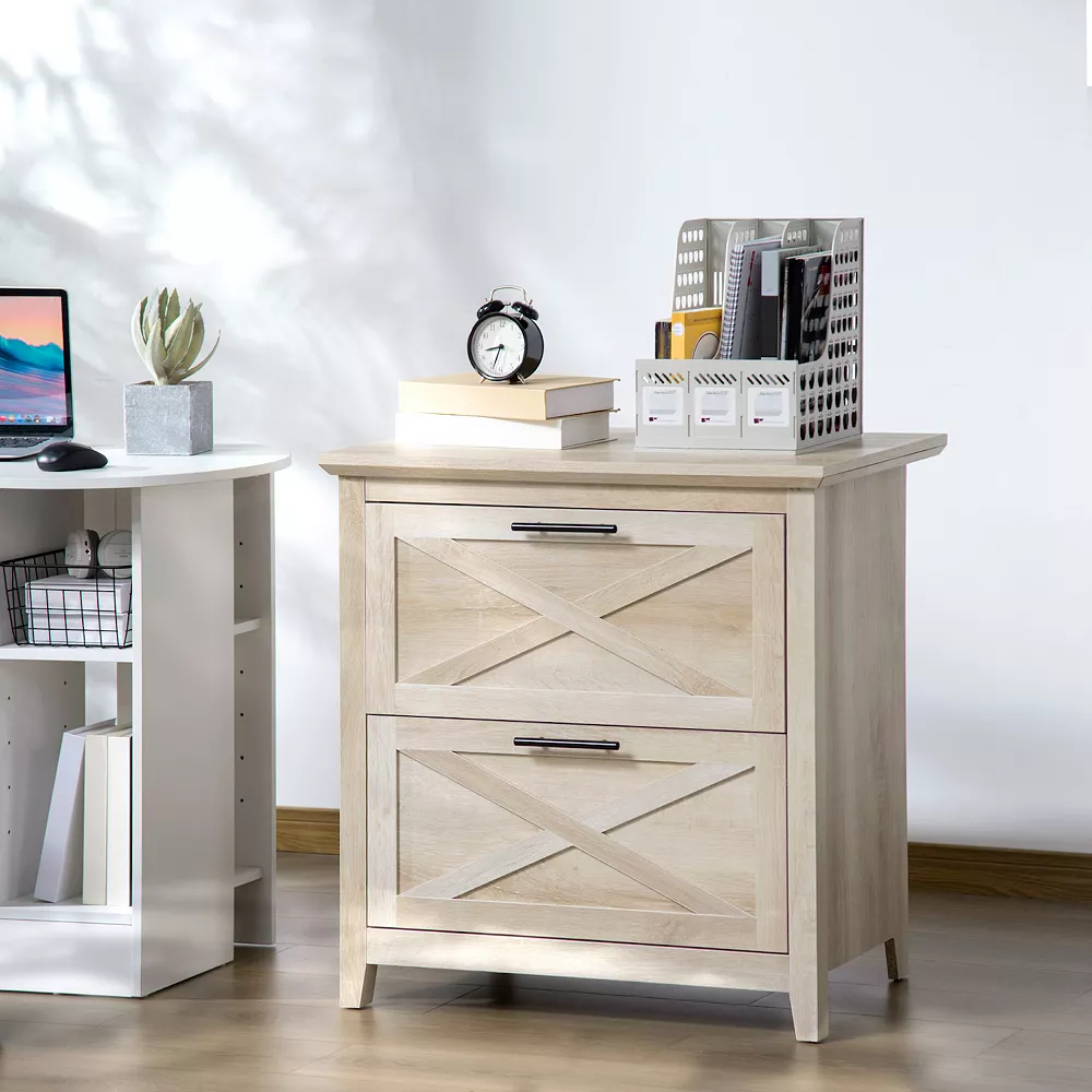 HOMCOM Retro Wooden 2 Drawer Lateral File Chest Cabinet Pedestal For Document Storage With Hanging Bar For Letter/Legal Size White Oak 5 HOMCOM Retro Wooden 2 Drawer Lateral File Chest Cabinet Pedestal For Document Storage With Hanging Bar For Letter/Legal Size White Oak - Image 3