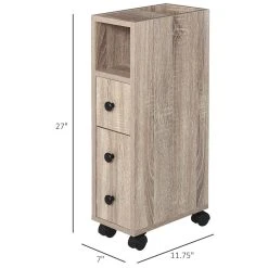Kleankin Freestanding Compact Design Bathroom Cabinet With 2 Open Cabinets 1 Door Cabinet 1 Drawer And 4 Rolling Wheels Oak Grain Color -The Novogratz Shop 6031154 ALT
