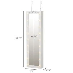 HOMCOM Jewelry Armoire With Mirror And 18 LED Lights Wall Mounted/Over The Door Cabinet With 3 Mountable Heights White -The Novogratz Shop 6031166 ALT