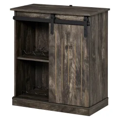 HOMCOM Industrial Sideboard Storage Cabinet Serving Bar Buffet With Sliding Barn Door And 6 Bottle Wine Rack Grey 6 HOMCOM Industrial Sideboard Storage Cabinet Serving Bar Buffet With Sliding Barn Door And 6 Bottle Wine Rack Grey -The Novogratz Shop 6031181 ALT