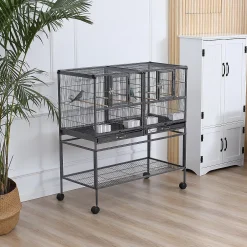 HOMCOM PawHut Double Rolling Bird Cage With Removable Metal Tray And Storage Shelf -The Novogratz Shop 6031189 ALT