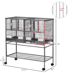 HOMCOM PawHut Double Rolling Bird Cage With Removable Metal Tray And Storage Shelf -The Novogratz Shop 6031189 ALT2