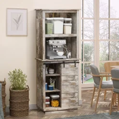HOMCOM Freestanding Rustic Kitchen Buffet With Hutch Pantry Storage Cabinet With Sliding Barn Door Adjustable Shelf Vintage Wood -The Novogratz Shop 6031194 ALT